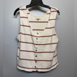 Madewell Sleeveless Cream and Red Striped Ribbed Shirt SIZE XL